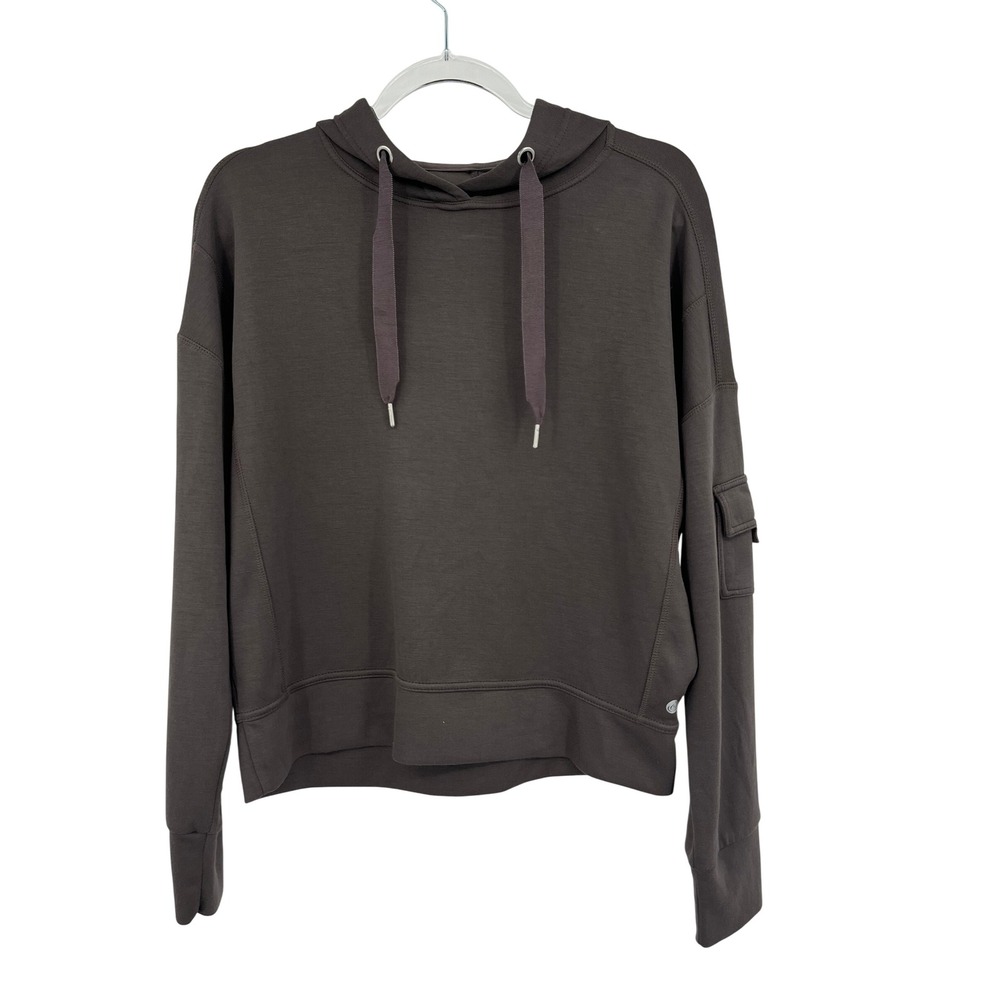 Apana Womens Charcoal brown Modal Blend Cargo Sleeve Hooded Sweatshirt Size M